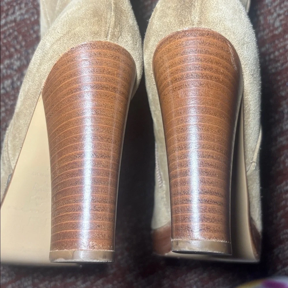 Fornarina light Tan Suede Knee-High Boots fold over top slouchy wooden heel boot